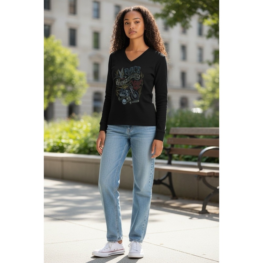 HARLEY DAVIDSON SHIRT WOMENS LARGE LONG SLEEVE BLACK